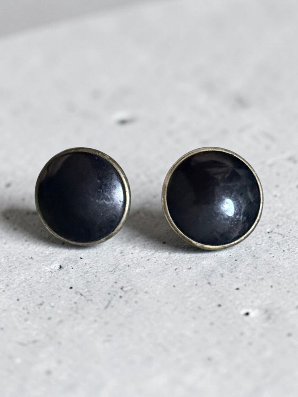 Vintage Navy Blue Oversized Dome Clip On Earrings Silver Tone 80s Statement